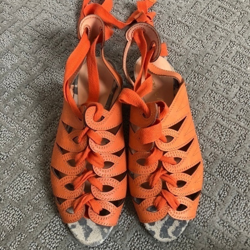 Luiza Barcelos Orange Lace Up Caged Sandals